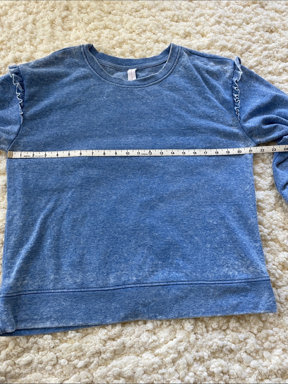Heathered Blue Ruffle-Shoulder Crew Sweatshirt - Picture 5 of 8